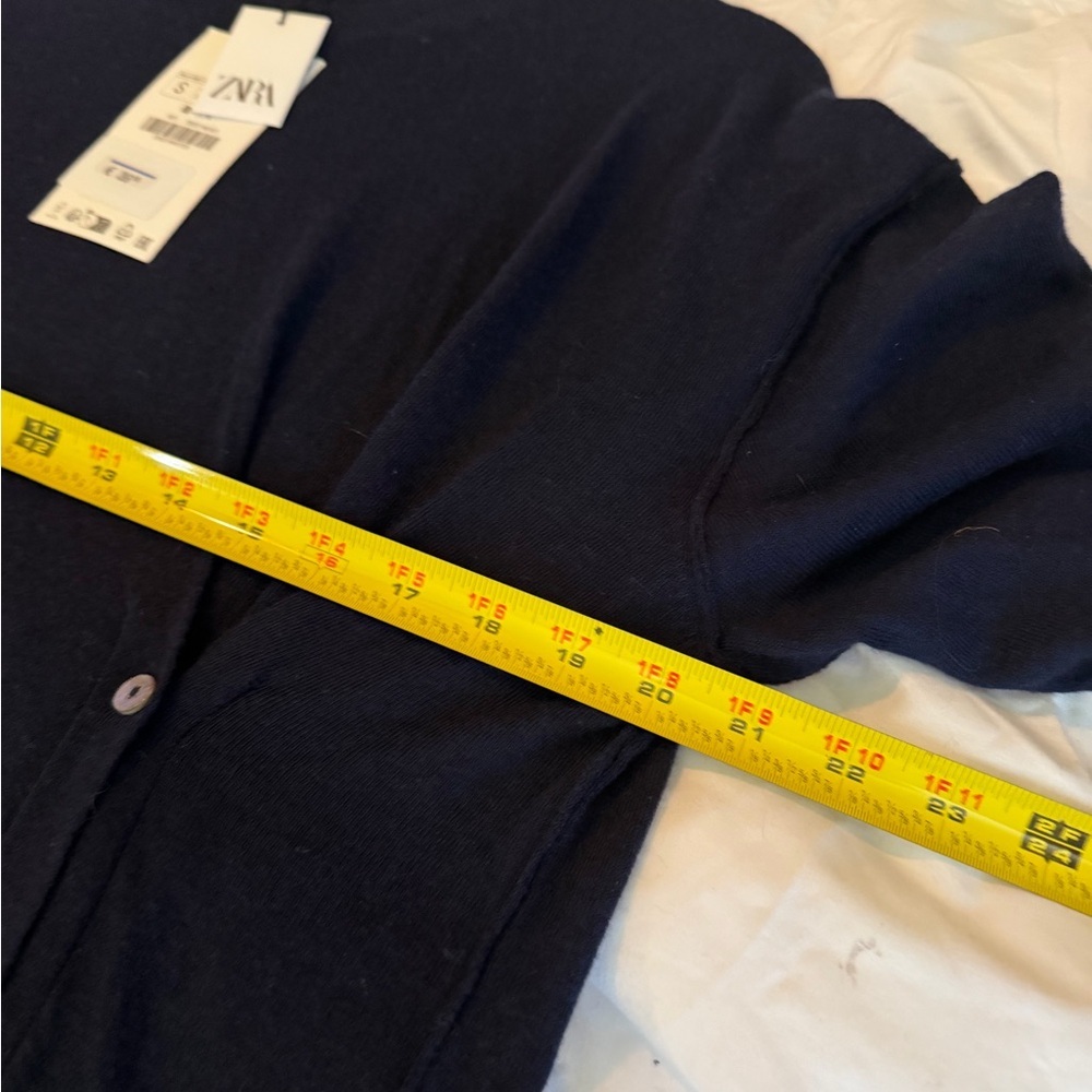 Zara Navy Long Sleeve Button-Accent Knit Dress - Picture 6 of 7